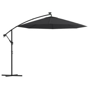 Sombrilla voladiza con luces LED y poste de acero negra 300 cm efe1401