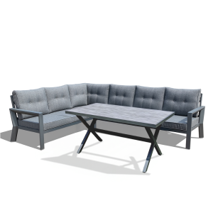 Yoevu - Conjunto de jardín en aluminio 7 plazas con mesa, gris