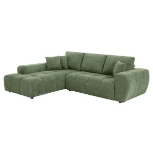 Oviala - sofá esquinero izquierdo de 3 plazas con chaise longue verde