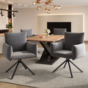 Conjunto de sillas de comedor terciopelo gris giratorias set 4 con brazos