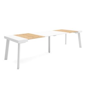 Mesa extensible, 58/302x90x73cm, roble y blanco, patas de madera rf3103