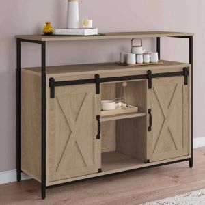 Aparador industrial de madera negra de 2 puertas, 100 cm