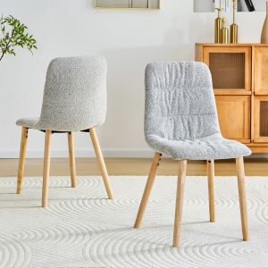 Sillas de comedor tela gris claro con patas de madera set de 2