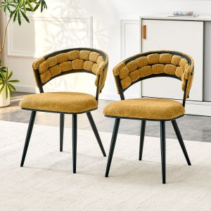 Conjunto de 2 sillas de comedor terciopelo amarillo patas negras
