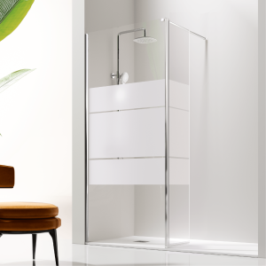Panel fijo de ducha + puerta abatible giro  125 cm cristal serigrafiado