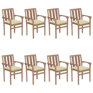 vidaXL sillas de jardín apilables 8 uds madera maciza teca con cojines