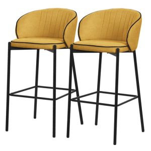 2x taburetes de bar mostaza 76cm tapizado tela estructura metálica