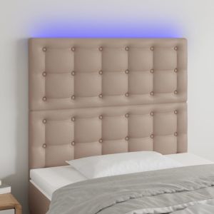 Cabecero luces LED cuero sintético capuchino 100x5x118/128cm eso7478
