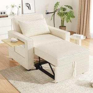 Sillón plegable pana beige convertible en cama usb c soporte móvil