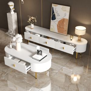 Conjunto de mesa de centro y mueble de tv con cajones blanco 41x174x35cm