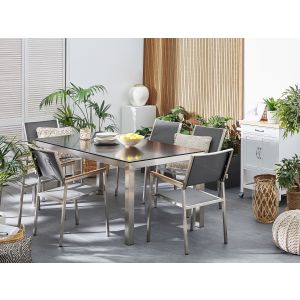 Conjunto de comedor exterior 6 plazas grosseto granito pulido gris/negro