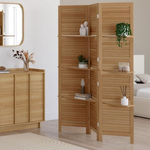 Biombo interior de madera con persianas, 3 estantes - 120 cm