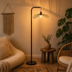 Nettlife lámpara pie arco industrial negra metal E27 vintage (sin bombilla)