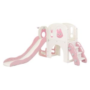 Tobogán infantil 5 en 1 rosa/blanco parque para niños + 3 años