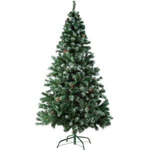 Árbol de navidad artificial con piñas y soporte metálico 180cm, verde