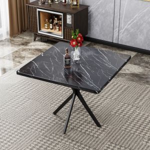Mesa de comedor cuadrada para 4 a 6 personas madera y metal negra 98x98cm
