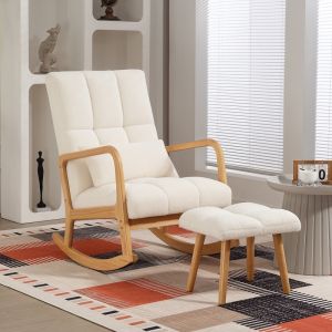 Mecedora madera blanca reposapiés cojín extraíble salón dormitorio
