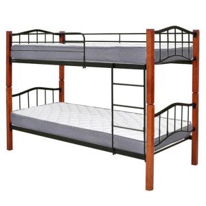 Litera doble cama 90cm de madera y metal roble + 2 colchones