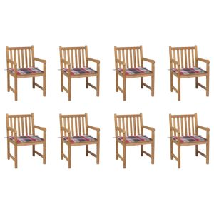 vidaXL sillas de jardín 8 uds madera maciza teca cojines cuadros rojos