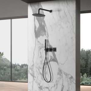 Imex - columna ducha empotrada termostática negro serie tíbet