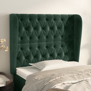 Cabecero con orejas de terciopelo verde oscuro 93x23x118/128 cm eso7913