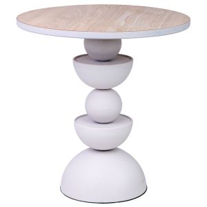 Mesa auxiliar de metal blanco y madera 46x46x49h cm