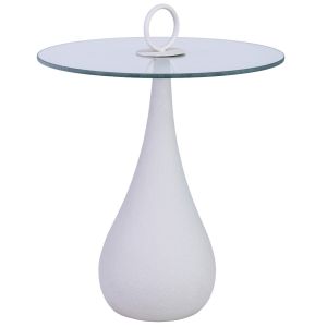 Mesa auxiliar de metal y cristal 40x40x42.5/51h cm blanco