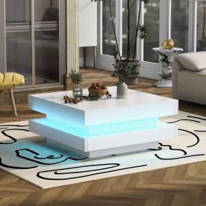 Mesa de centro giratoria con LED blanco 36x70x70cm