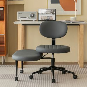 Silla oficina ergonómica tela gris sin brazos con reposapiés