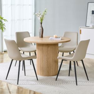 Mesa de comedor redonda con 4 sillas madera natural negro 76x100x100cm