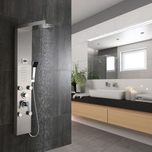 Panel de ducha hidromasaje - auralum - lcd temperatura - acero inoxidable -