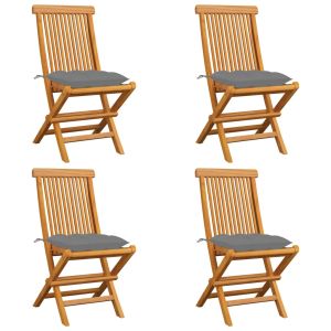 vidaXL sillas de jardín 4 uds madera maciza de teca y cojines grises