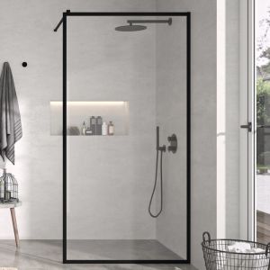 Panel fijo de ducha fresh perimetral negro mate - 119.5/120.5 cm