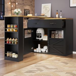 Mesa barra extensible con almacenaje mdf negro 104x138-204x39cm