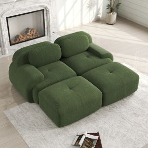 Sofá modular en l pana verde 2 plazas chaise longue ergonómico