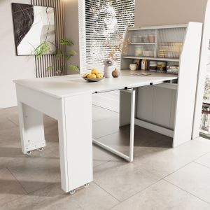 Mesa de comedor extensible con almacenaje blanca 76x132,5x80cm