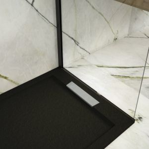 Plato de ducha resina lux negro  70x140cm rejilla acero inox.