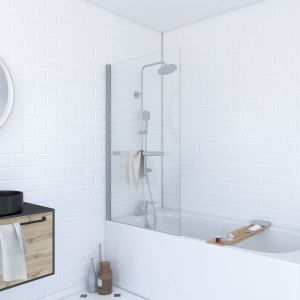 Mampara de bañera abatible con toallero 85x150cm - cromado - vidrio 6mm