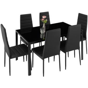 Tectake conjunto mesa comedor con 6 sillas cuero sintético, negro/negro
