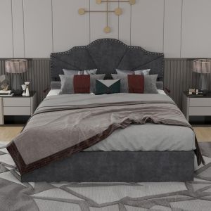 Cama con almacenaje elevable con pistones de gas, 140x200 cm, gris
