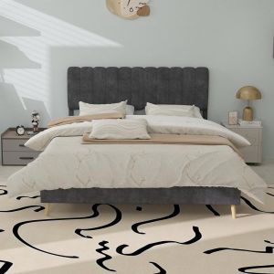 Cama de plataforma baja 140x200cm gris, diseño moderno elegante