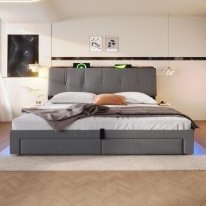 Sofá cama tapizado con almacenamiento 180x200cm gris