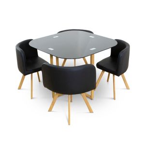 Mesa de cristal templado teka + 4 sillas. Comedor o cocina negro 100x100