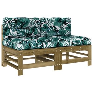 vidaXL sofás centrales con cojines 2 uds madera de pino impregnada