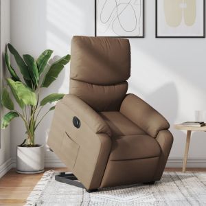 Sillón eléctrico reclinable elevable de tela marrón qweo9287