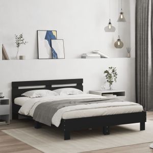 Cama con cabecero y luces LED negro 150x200 cm reg1448