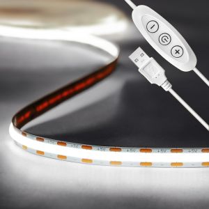 Tira LED 5v cob blanco frío 6000k. Usb + dimmer. Interior ip20, 8w/m 2m