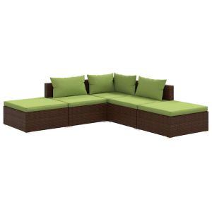 vidaXL set sofás de jardín 5 piezas y cojines ratán sintético marrón