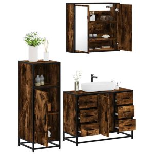 Set de muebles baño 3 pzas madera contrachapada roble ahumado esb3852