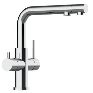Grifo de cocina 4 vías acero inox pulido con caño giratorio ducha extraíble